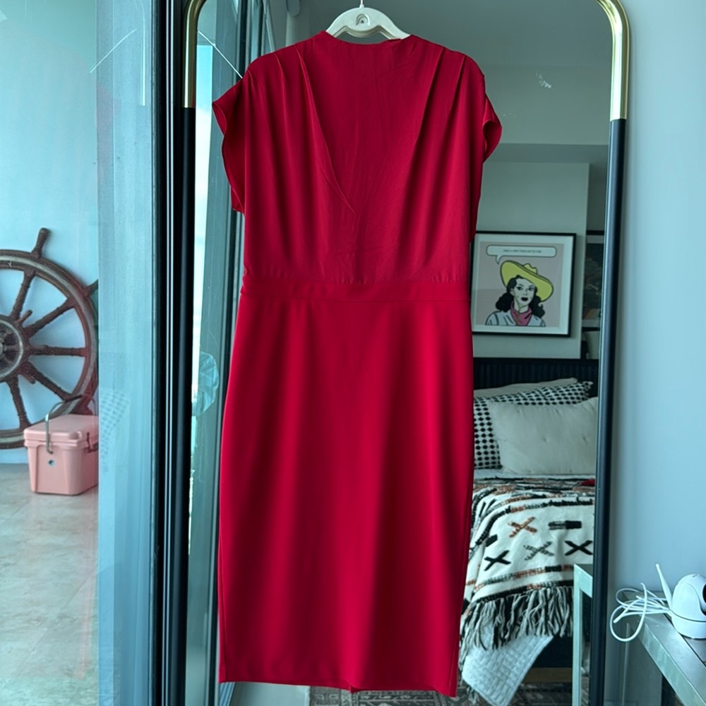 Express Size L RED cap sleeve midi sheath dress